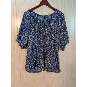 Womens 2X Top MuuMuu Shirt Short Sleeve Blue Elastic Mandala